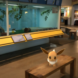 Pokemon catch in front of animal exhibit